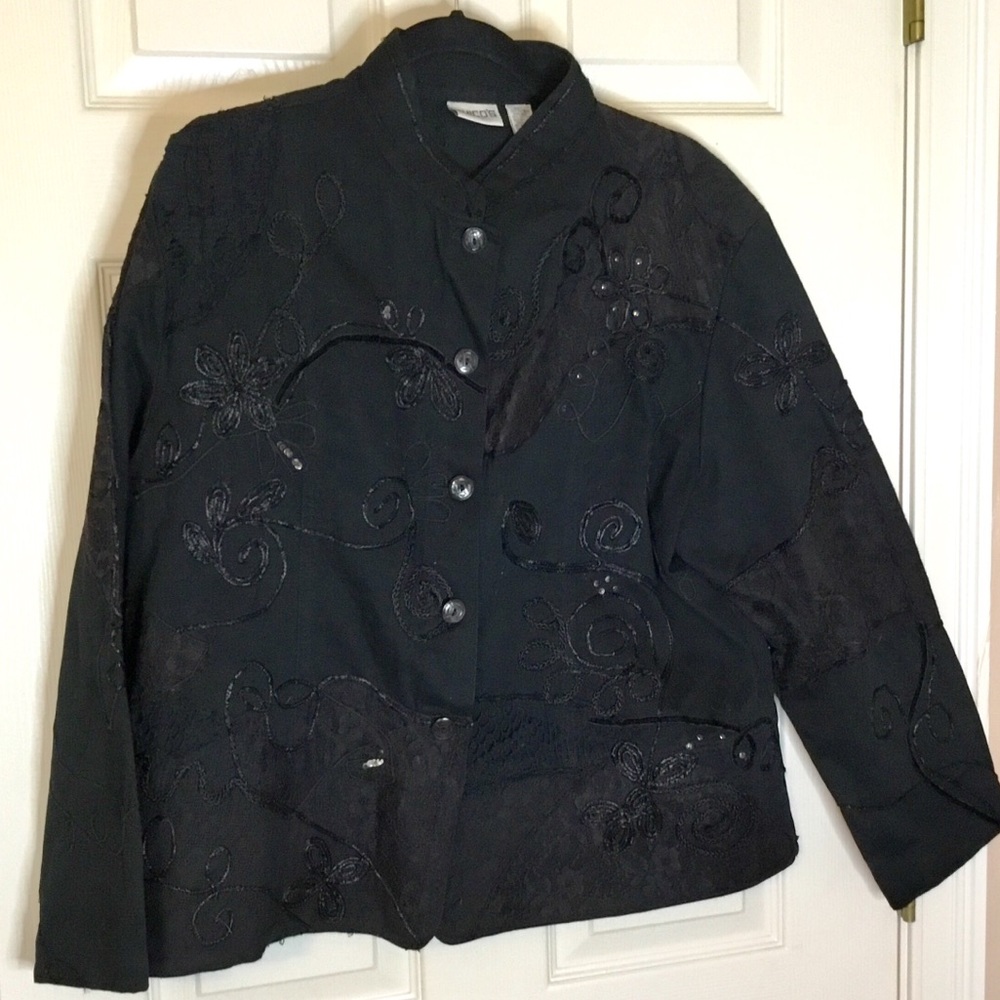 Chico’s Black Jacket with Ribbon & Lace - Size 16